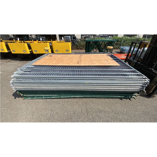MODU-LOC ASSORTED FENCING PANELS, APPROX 27 PANELS TOTAL, ONE WITH WHEELS- PANELS MEASURE APPROX