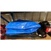 Image 2 : SHELF OF ASSORTED ITEMS- MILWAUKEE JOB LIGHT, RESPIRATOR, AIR COMPRESSOR, FAN, PAINT & MORE