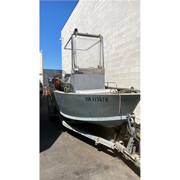 16' ALUMINUM BOAT WITH CANOPY FRAME, LEXAN WINDSHIELD, ALUMINUM GAS TANK, MERCURY 75 OUTBOARD GAS