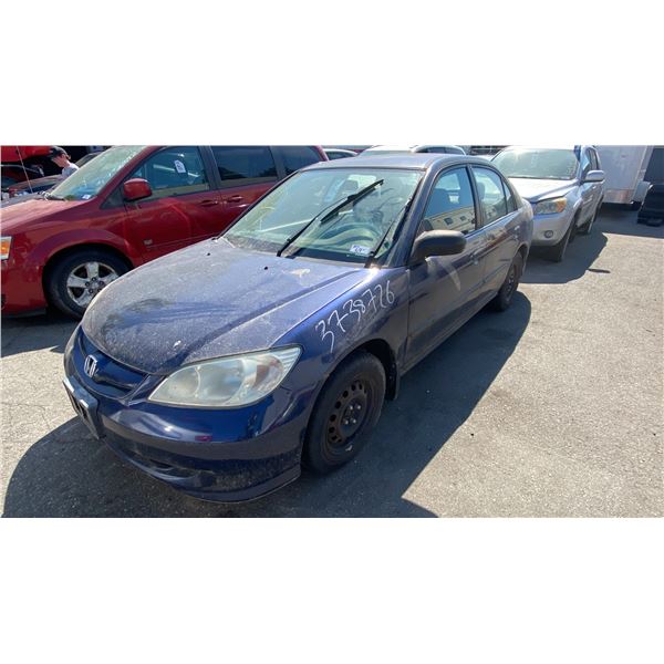 2005 HONDA CIVIC SE, 4DRSD, BLUE, VIN 2HGES15365H030701,