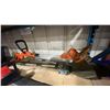 Image 6 : SHELF OF ASSORTED ITEMS- RYOBI PRESSURE WASHER, MILWAUKEE CORDLESS HEDGE TRIMMER, LONG HANDLED