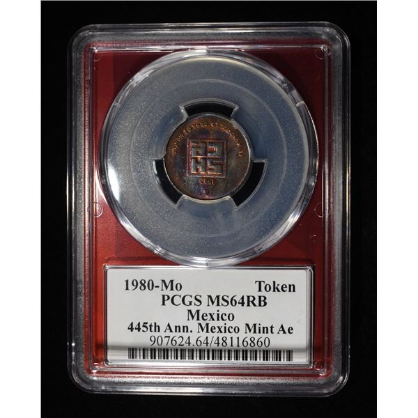 1980-MO MEXICO TOKEN PCGS MS-64 RB, GREAT COLOR