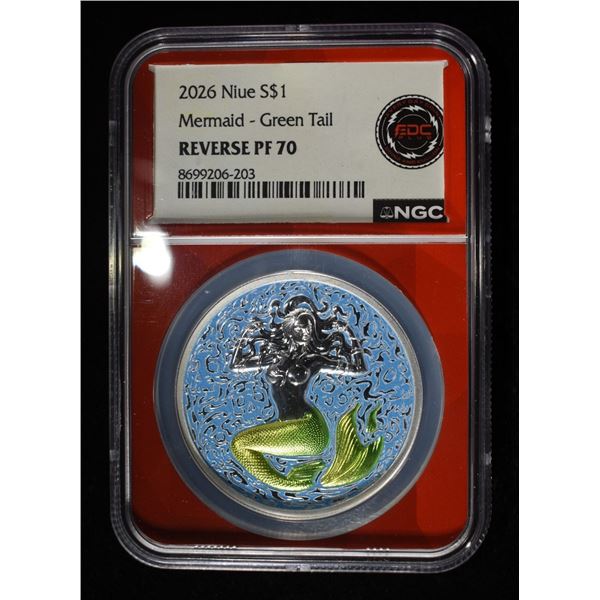 2026 NIUE 1OZ SILVER MERMAID GREEN NGC REV PF-70