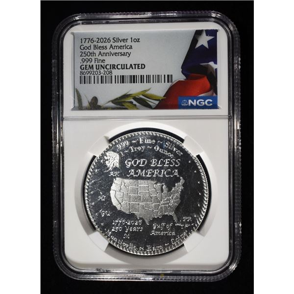 GOD BLESS AMERICA 1 OZ .999 SILVER NGC GEM UNC