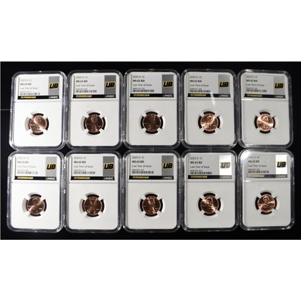 (10) 2025-D SHIELD CENTS NGC MS65RD