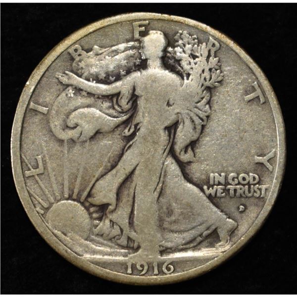 1916-D WALKING LIBERTY HALF DOLLAR VG/F