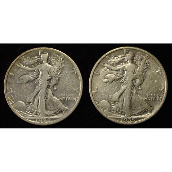 1933-S & 1935 WALKING LIBERTY HALF DOLLARS F/VF