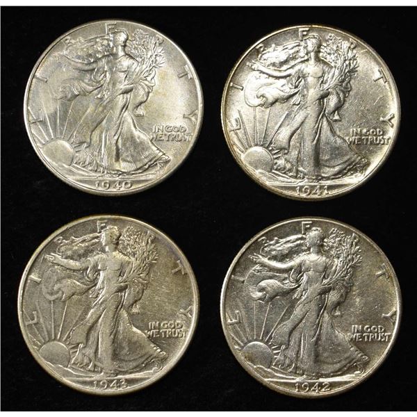 1940, 41, 42, 43 WALKING LIBERTY HALF DOLLARS AU