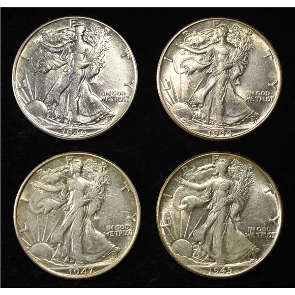 1944, 45, 46, 47 WALKING LIBERTY HALF DOLLARS AU