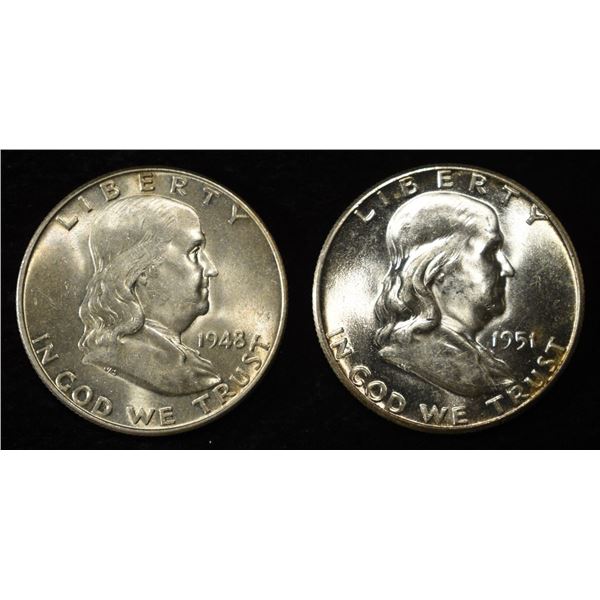 1948 & 1951 FRANKLIN HALF DOLLARS CH BU