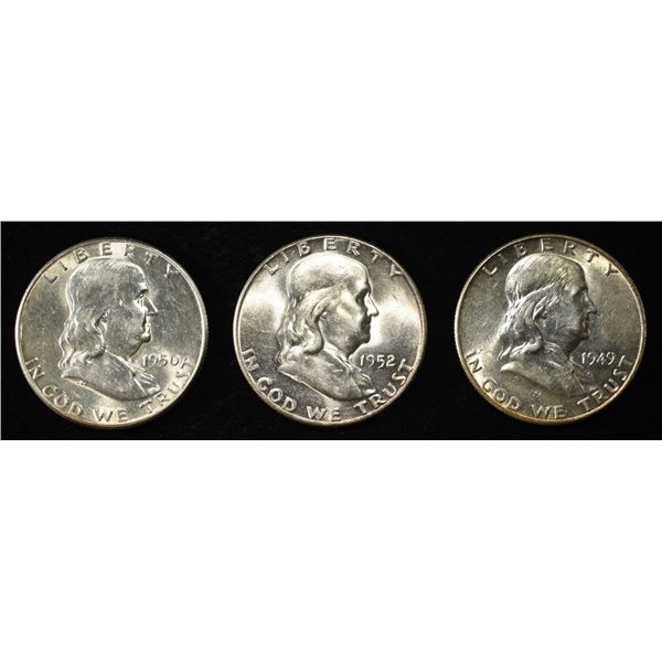 1949, 50, 52 FRANKLIN HALF DOLLARS AU/BU