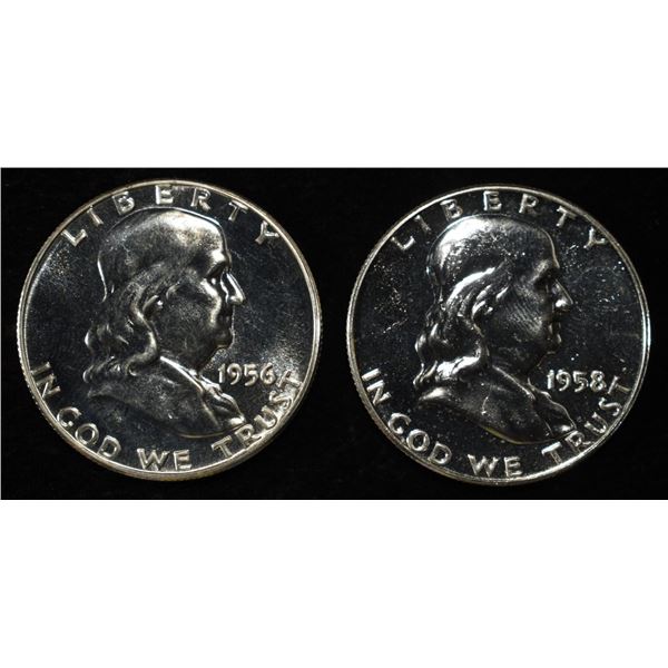 1956 & 1958 FRANKLIN HALF DOLLARS CH PROOF