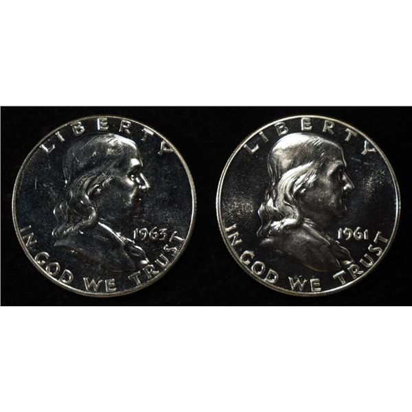 1961 & 1963 FRANKLIN HALF DOLLARS CH PROOF