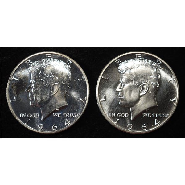 (2) 90% SILVER 1964 KENNEDY HALF DOLLARS PROOF BU