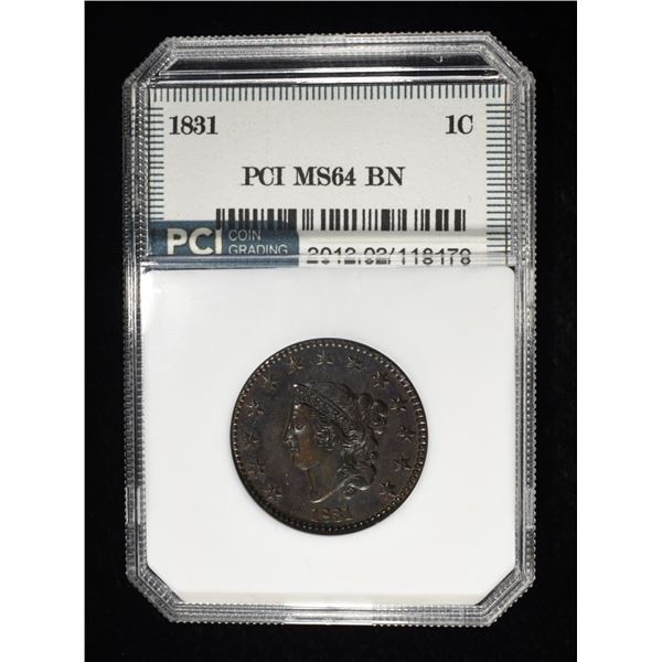 1831 CORONET HEAD LARGE CENT PCI CH/GEM BU BN