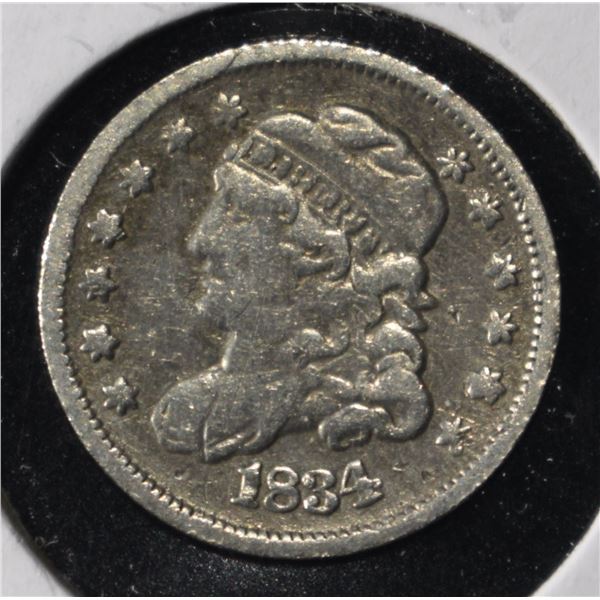 1834 CAPPED BUST HALF DIME CLND. AU
