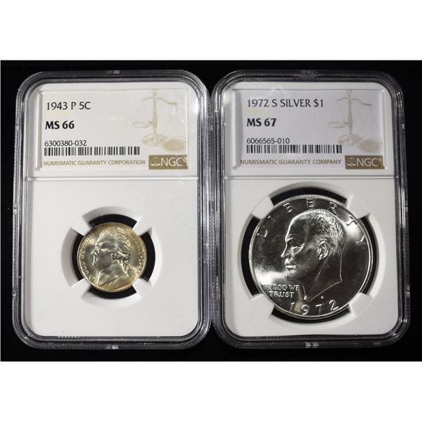 NICKEL & EISENHOWER DOLLAR NGC GRADED COINS