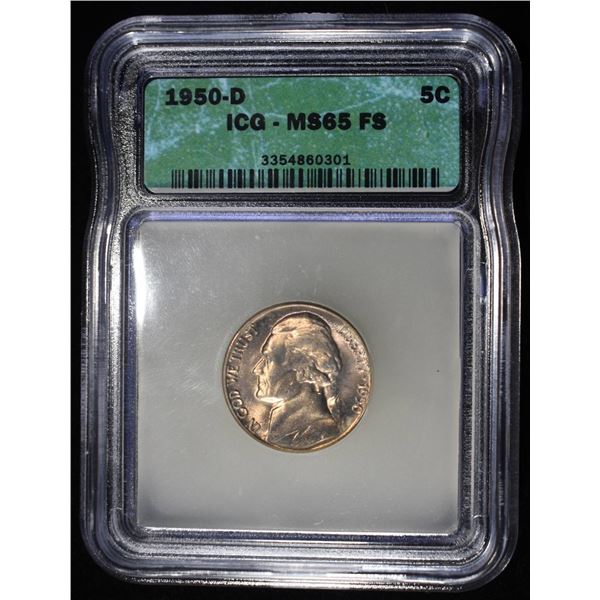 1950-D JEFFERSON NICKEL ICG MS65 FS