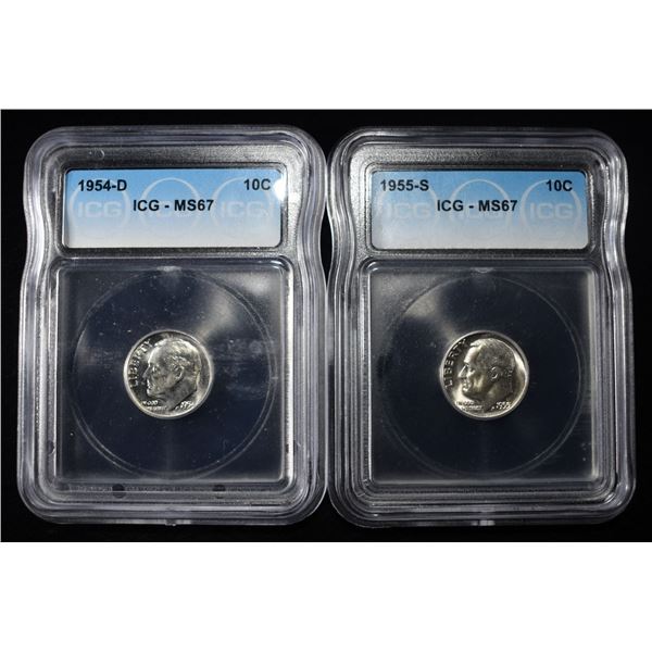 1955-S & 1954-D ROOSEVELT DIMES ICG MS67
