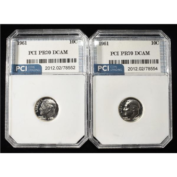 (2) 1961 ROOSEVELT DIMES PCI PERFECT GEM PROOF