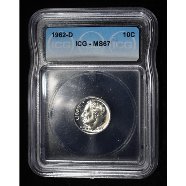 1962-D ROOSEVELT DIME ICG MS67