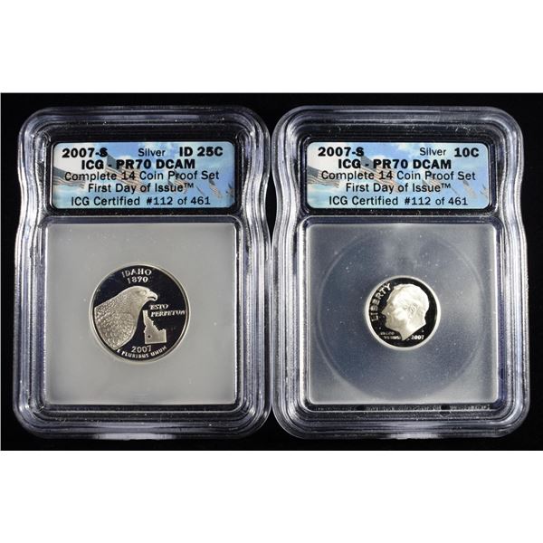 2007-S SILVER QUARTER & DIME ICG PR70DCAM