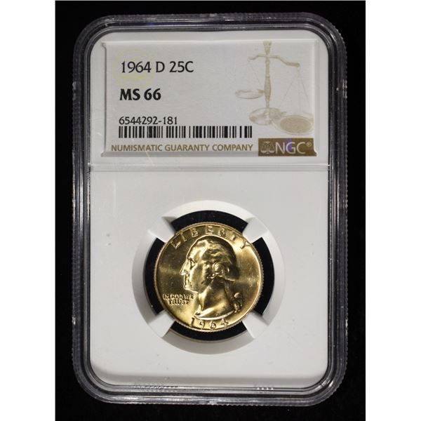 1964-D WASHINGTON QUARTER NGC MS66