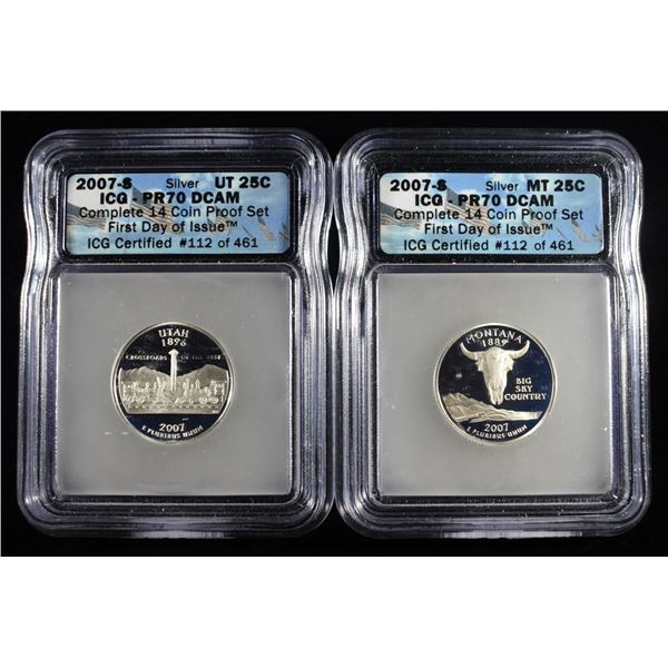 (2) 2007-S SILVER WASHINGTON QUARTER ICG PR70DCAM