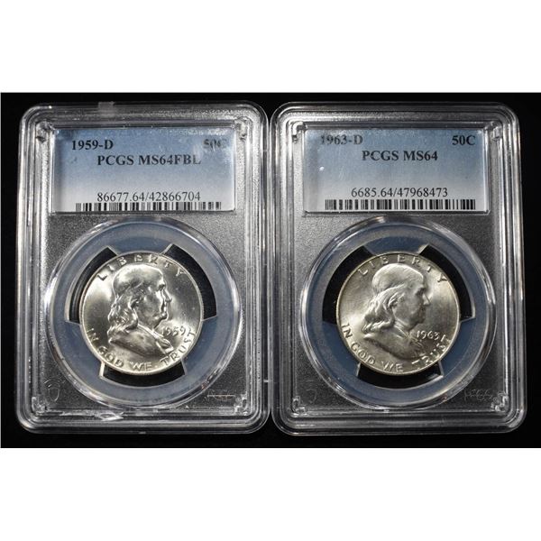 1959-D FBL & 1963-D FRANKLIN HALVES PCGS MS64