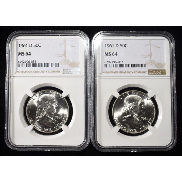 (2) 1961-D FRANKLIN HALF DOLLARS NGC MS64