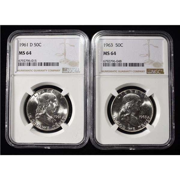 1961-D & 1963 FRANKLIN HALF DOLLARS NGC MS64