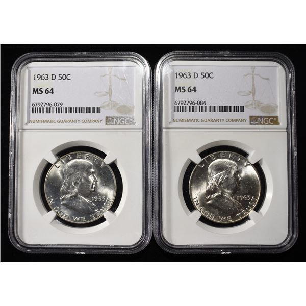 (2) 1963-D FRANKLIN HALF DOLLARS NGC MS64