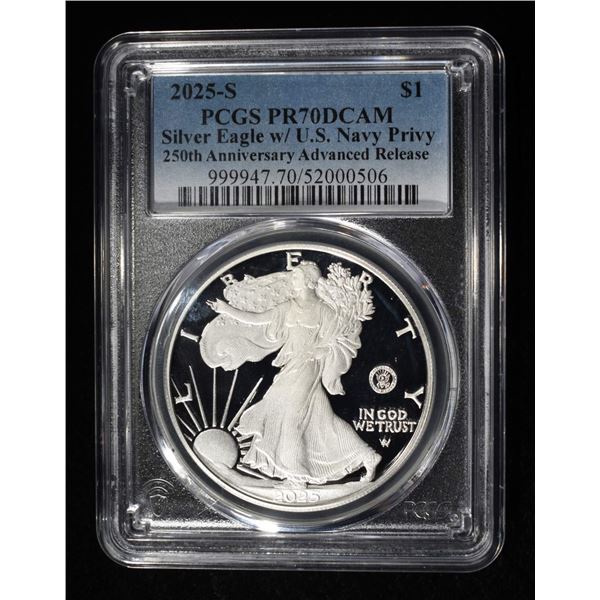 2025-S AMERICAN SILVER EAGLE PCGS PR70 DCAM