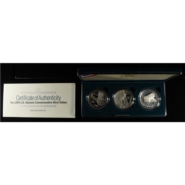 1994 (3) $1 COMMEM U.S. VETERANS SILVER DOLLARS