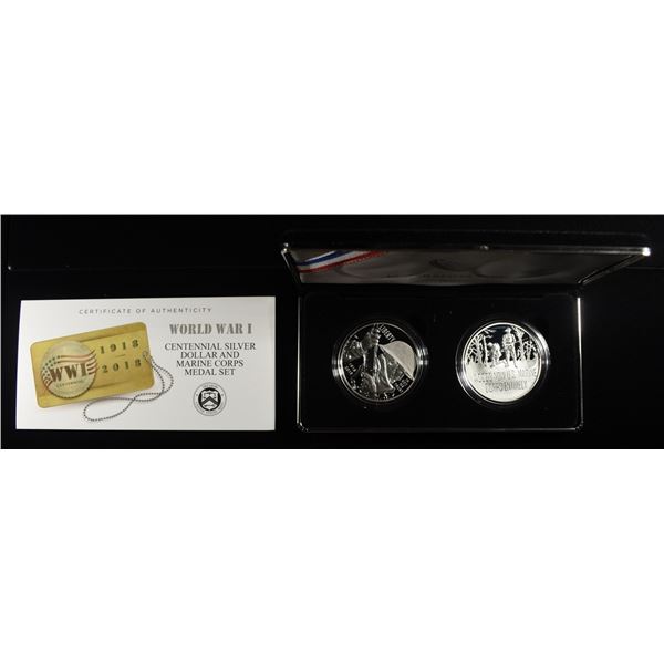 2018 WORLD WAR I SILVER DOLLAR & MARINE CORPS SET