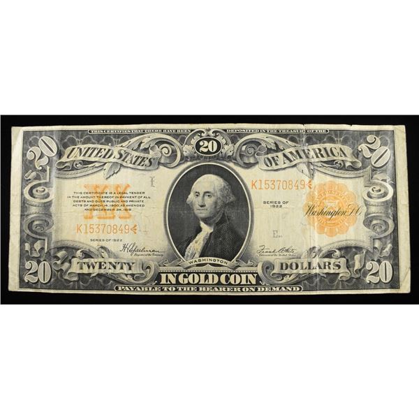1922 $20 GOLD CERTIFICATE