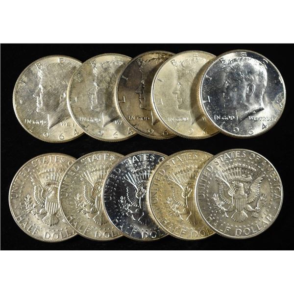 (10) KENNEDY HALF DOLLARS 90% SILVER