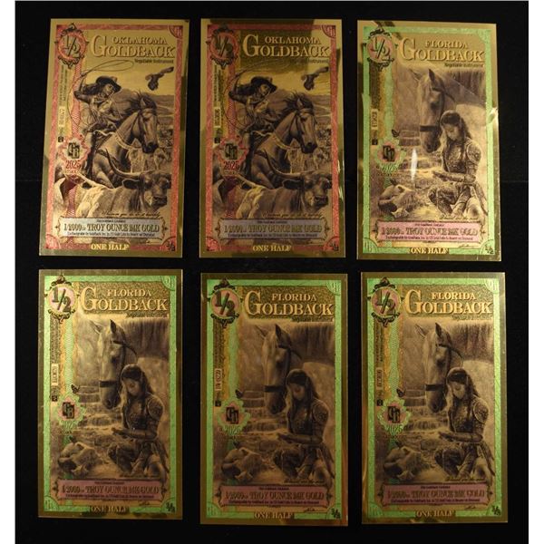 (6) 1/2000TH TROY OUNCE 24K GOLD GOLDBACKS