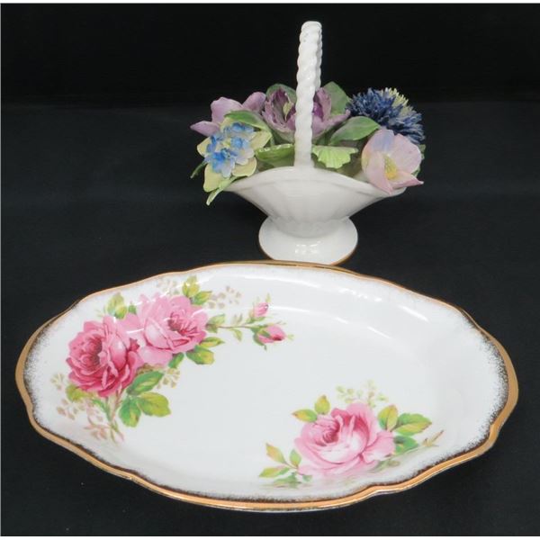Royal Albert American Beauty 8" Long Tray & Royal Adderley bone China Flower basket