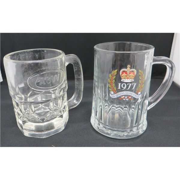 2 Collectibles Glass Mugs A&W & 1977 Queen's Silver Jubilee 5" Tall