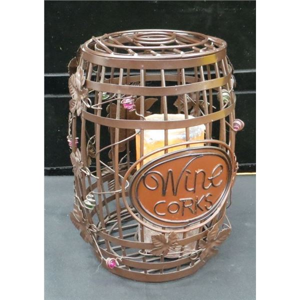 Metal 10" Tall Wine Corks Decorative Barrel with Candle