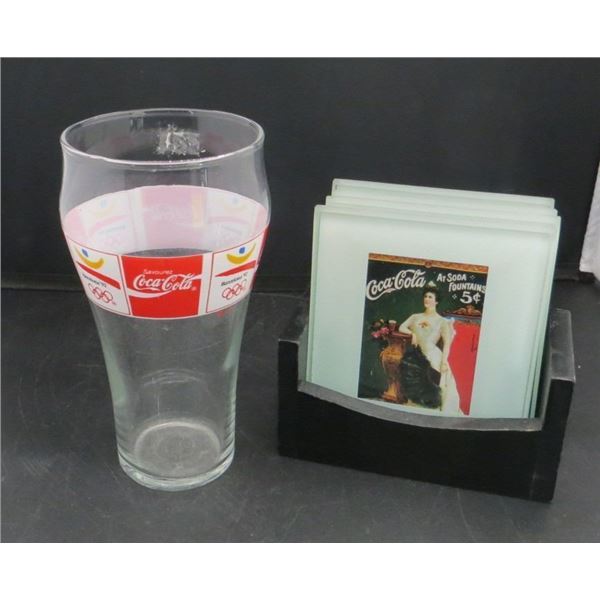 Coca-Cola Coasters Set & 1992 Coke Olympic Glass