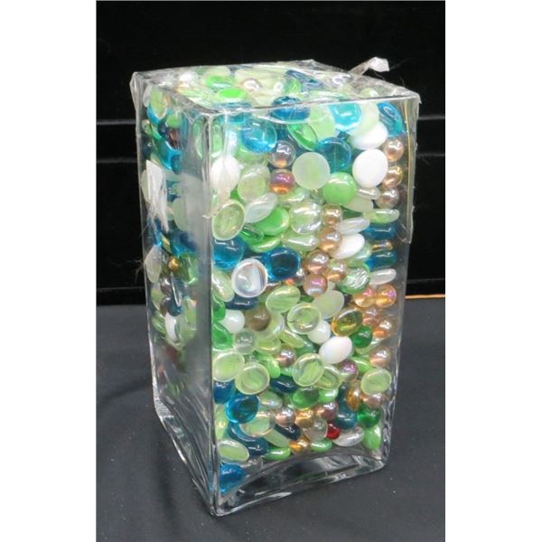 Glass Vase Full Of Decorative Glass Pebbles 9.5" tall x 5" wide
