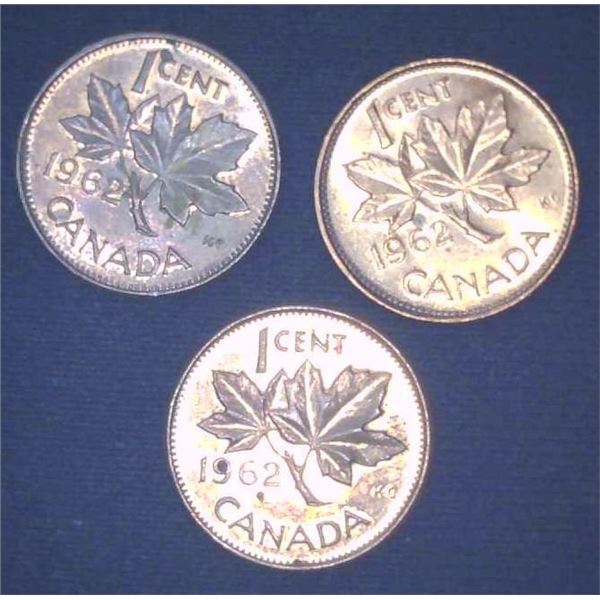 3x Canadian Pennies 1962