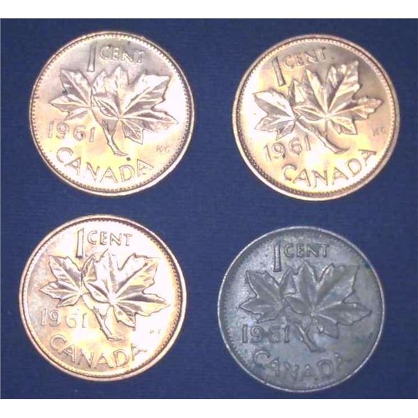 4x Canadian Pennies 1961