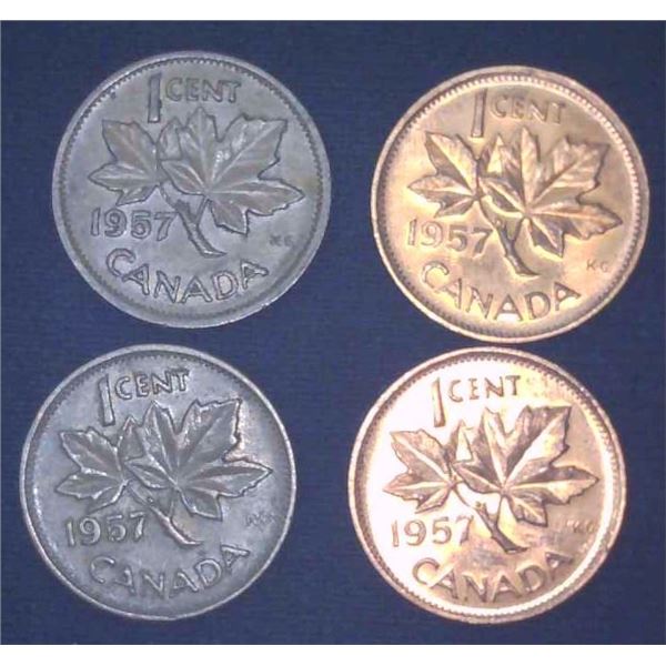 4x Canadian Pennies 1957