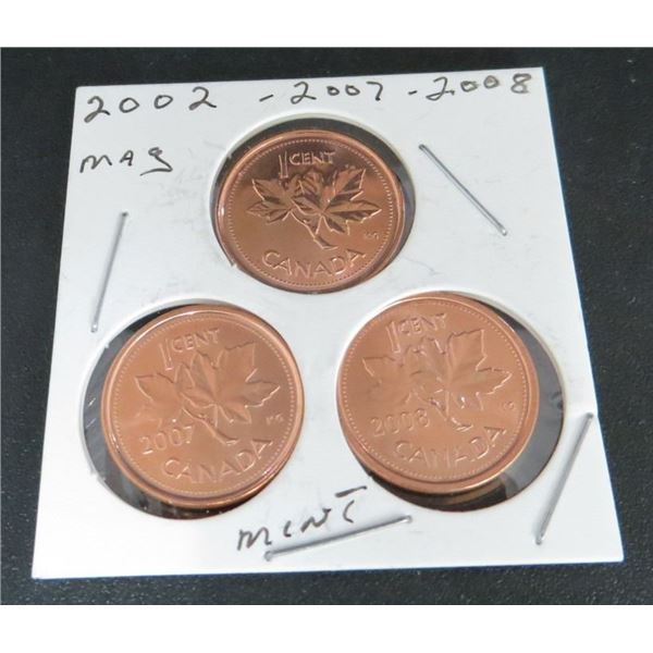 Canadian 2002-2007-2008 Mint Magnetic Pennies