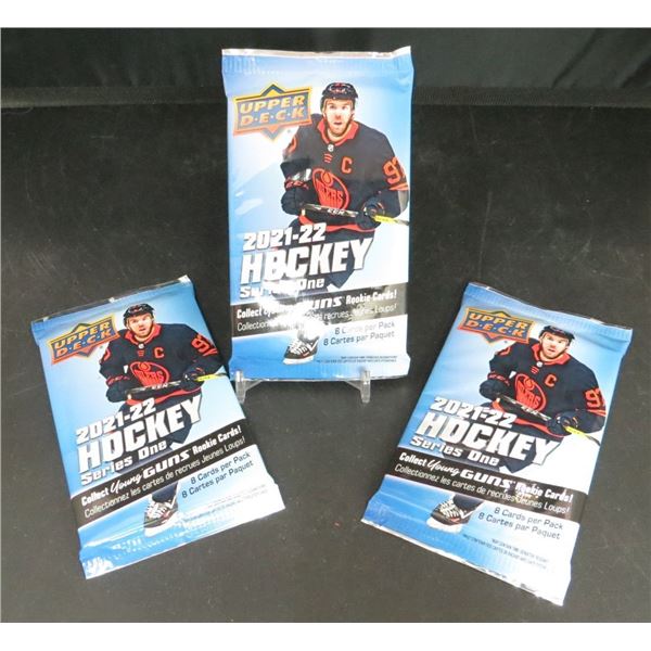 3 Sealed Packs of 2021-22 Upper Deck Hockey 8 cards per pack