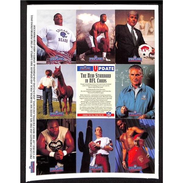 1991 NFL Pro Line Update Uncut Football Card Sheet