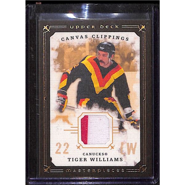 2008-09 UD Masterpieces Canvas Clippings 2 Color Jersey Swatch Tiger Williams